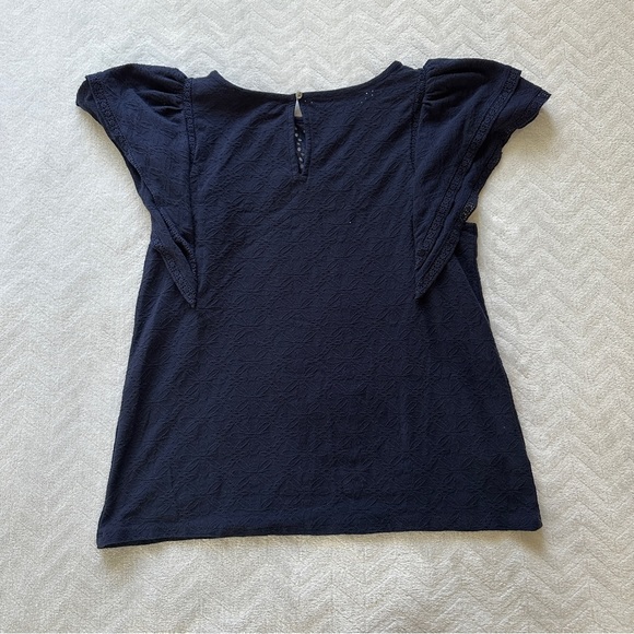 Loft Eyelet‎ Puff Shoulder Blouse Navy Blue Size L Petite - Picture 6 of 9